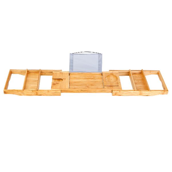 Picture of Fresh Fab Finds FFF-Bamboo-GPCT2581 Crafted Bamboo Bath Tray Table with Extendable Reading Rack Tablet Phone Holder Wine Glass Holder Shelf Desk Bathroom Spa Bathtub Caddy Tray