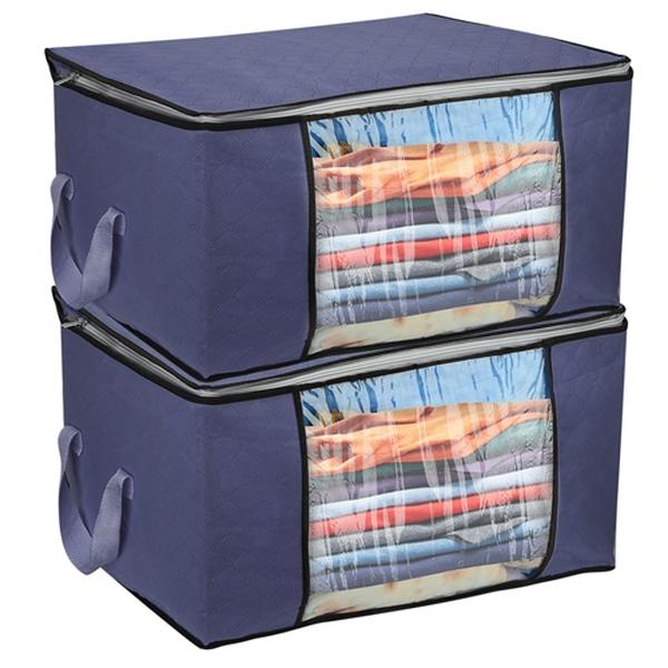 Picture of Fresh Fab Finds FFF-NavyBlue-GPCT2299 90L Large Capacity Foldable Closet Organizer with Thick Fabric Clear Window Dual-Zipper&#44; Navy Blue - 2 Piece