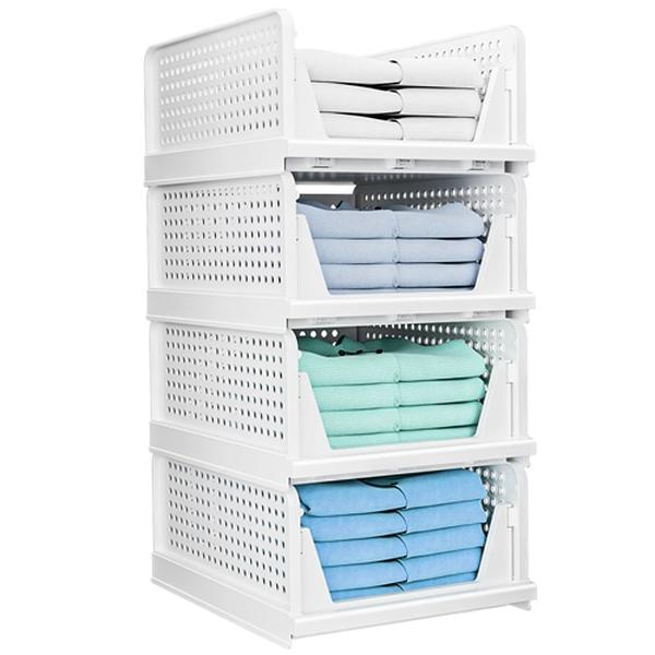 Picture of Fresh Fab Finds FFF-GPCT4195 Plastic Storage Box Closet Organizer Foldable Storage Bin Stackable Drawer with Slide Rail Push-Pull Storage Basket&#44; White - Pack of 4