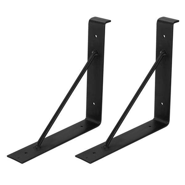 Heavy Duty L-Shaped Metal Shelf Bracket Rack Support with Screws Set, Black - Pack of 2