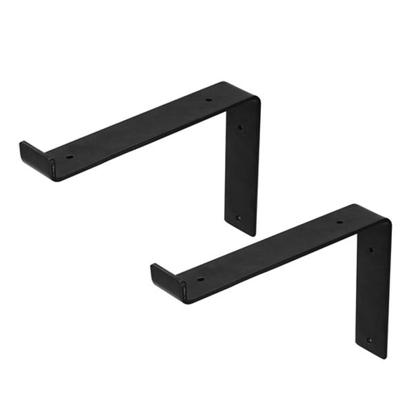 Heavy Duty L-Shaped Metal Shelf Bracket with Rack Support & Screws Set, Black - Pack of 2
