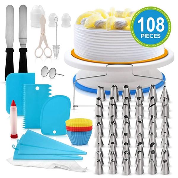Picture of Fresh Fab Finds FFF-GPCT3189 11 in. Turntable Table Stand Base Baking Tools Cake Decorating Supplies Kit&#44; Multi Color - 108 Piece