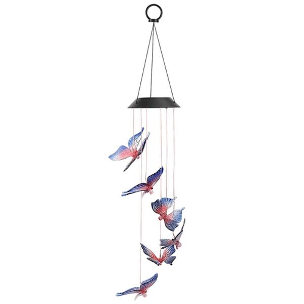 FFF-GPCT2093 Solar LED Butterfly Wind Chimes Color Changing LED Butterfly String Light Patio Garden Decor