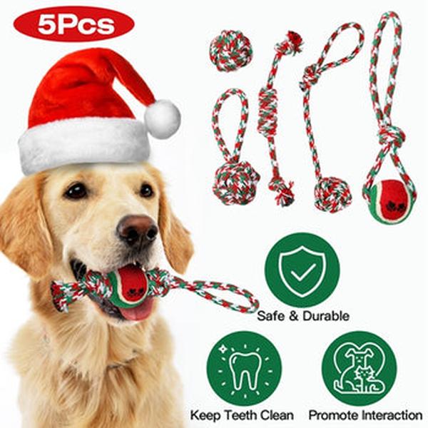 Picture of Fresh Fab Finds FFF-GPCT4479 Christmas Dog Rope Aggressive Chewers Dogs Training Teething Playing Chew Toys Set for Puppy Small & Medium - 5 Piece