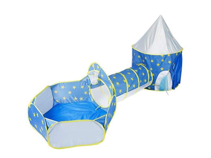 3-in-1 Child Crawl Tunnel Kids Play Tent Ball Pit Set & Foldable Children Play House with Storage Bag for Indoor Outdoor Travel Use, Blue - Unisex -  FantasticFun, FA4321450