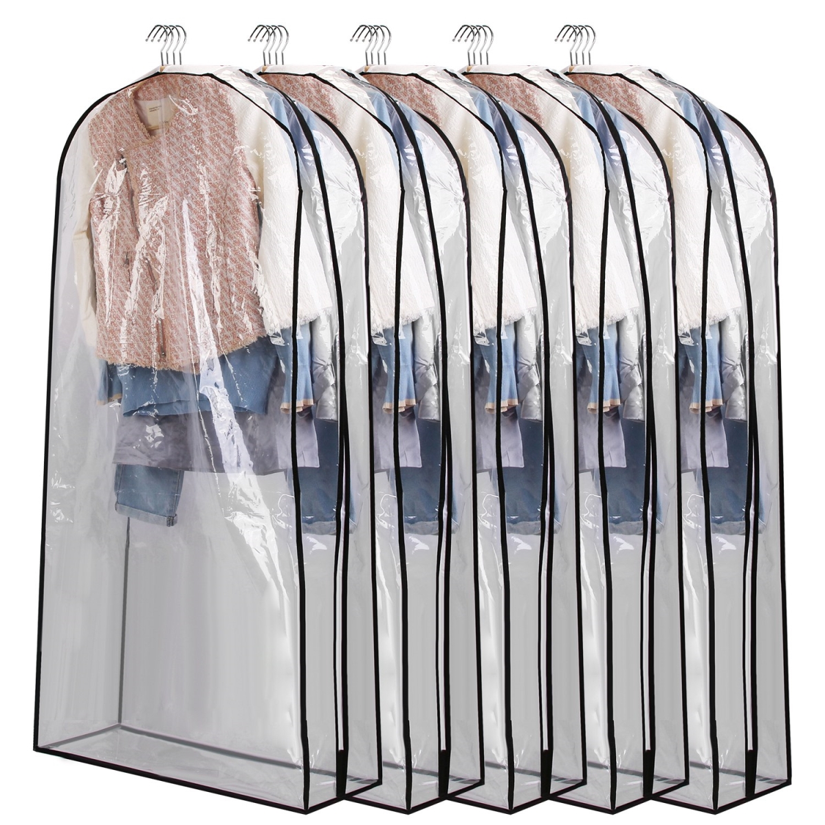 Picture of Fresh Fab Finds FFF-L-GPCT4303 60 in. Garment Bag for Hanging Clothes Dustproof Waterproof Storage Bag Clear Transparent Suits Cover & Sweater Jacket Coat Dress&#44; Black - Large - Pack of 5 - Unisex