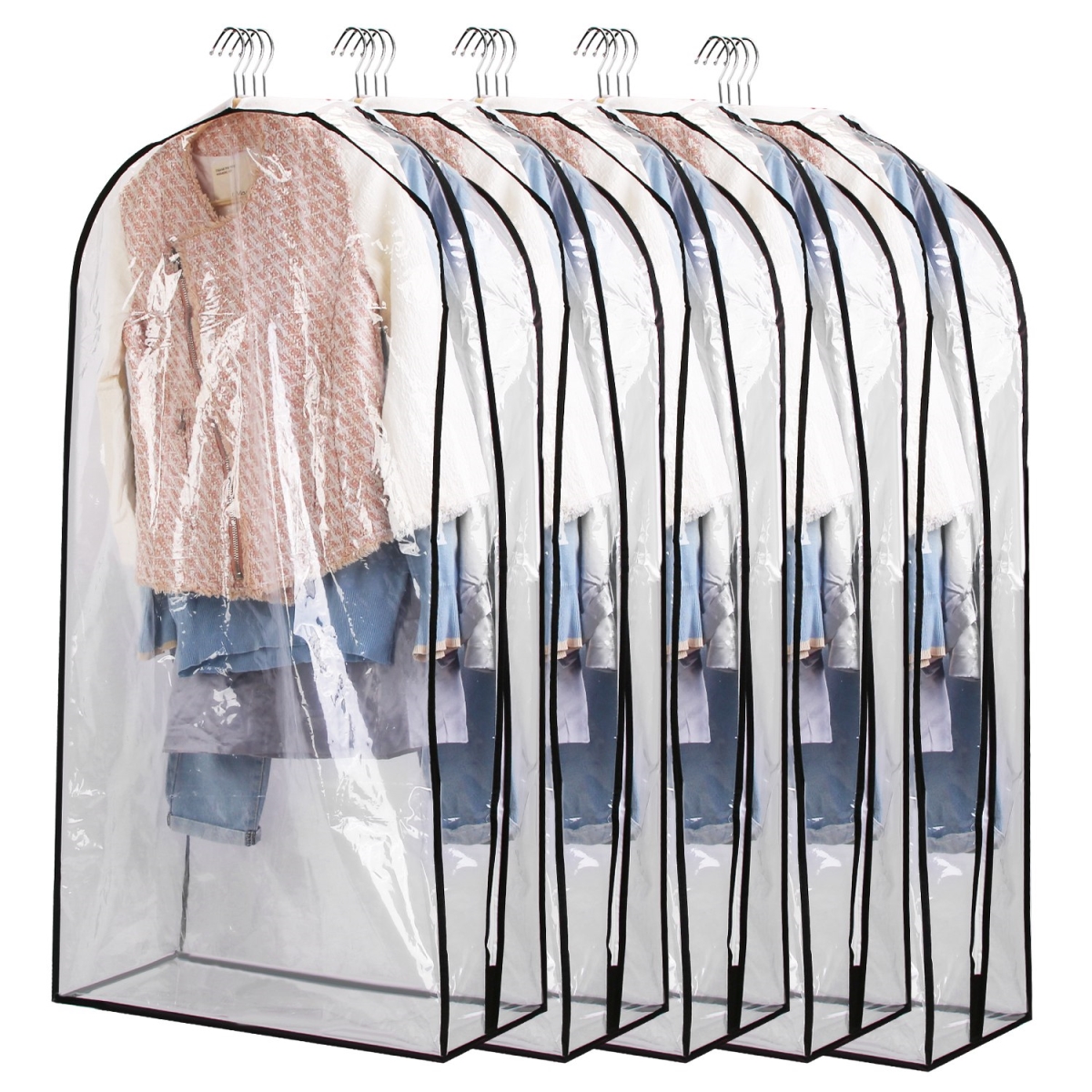 Picture of Fresh Fab Finds FFF-S-GPCT4303 40 in. Garment Bag for Hanging Clothes Dustproof Waterproof Storage Bag Clear Transparent Suits Cover & Sweater Jacket Coat Dress&#44; Black - Small - Pack of 5 - Unisex