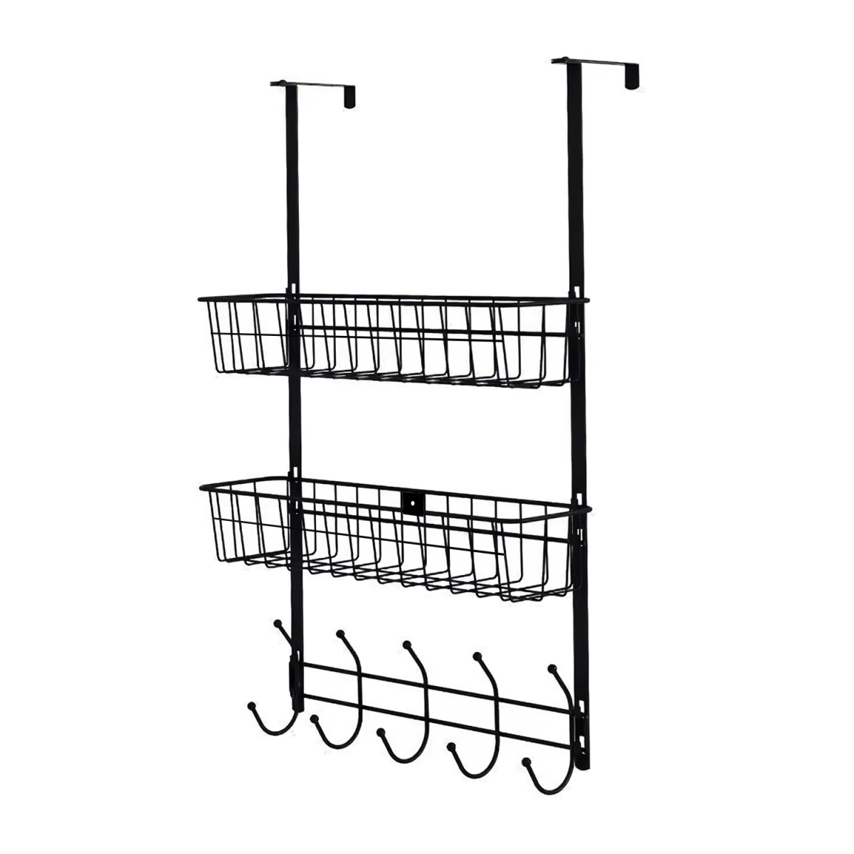 Picture of Fresh Fab Finds FFF-Black-GPCT3915 Over The 5 Hooks Organizer Door Towel Rack Hanger with 2 Metal Baskets for Bathroom&#44; Bedroom&#44; Kitchen & Storage Shelf&#44; Black - Unisex