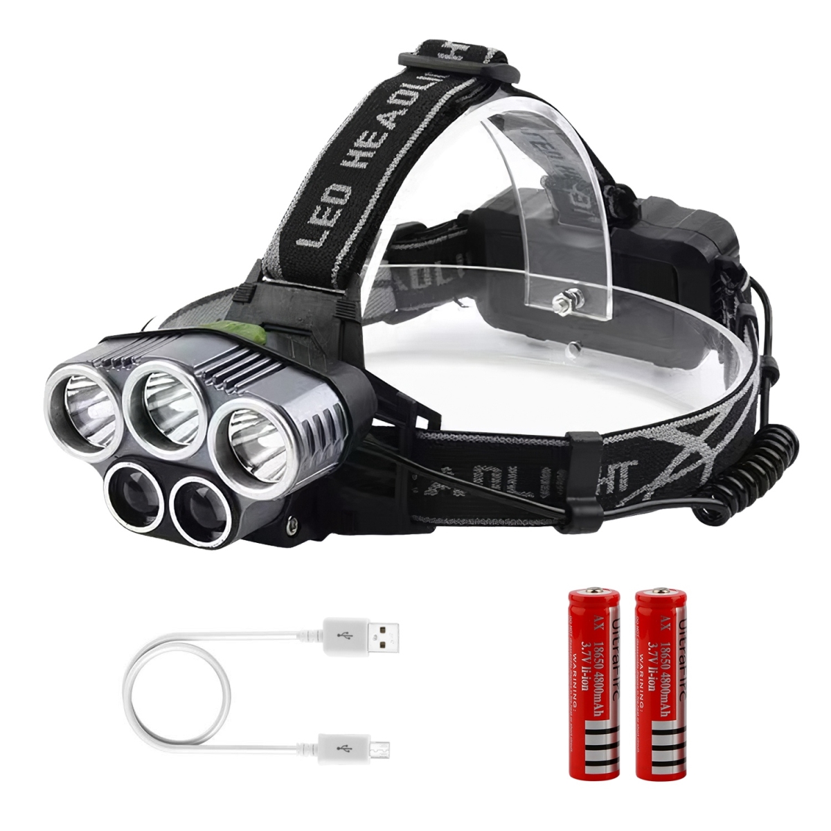 FFF-GPCT1123 20000 Lumen Rechargeable LED Headlight 6 Modes Headlamp Flashlight for Camping Cycling Hiking Hunting Emergency, Black - Unisex -  Fresh Fab Finds