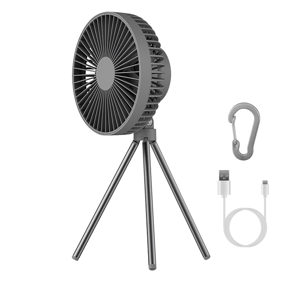 Picture of Fresh Fab Finds FFF-4000mAh-GPCT4047 4000mAh Portable Camping Rechargeable Battery Powered Foldable Tripod Fan for Tent with Hanging Hook Carabiner Personal Desk Fan & 3 Speed Setting&#44; Gray - Unisex