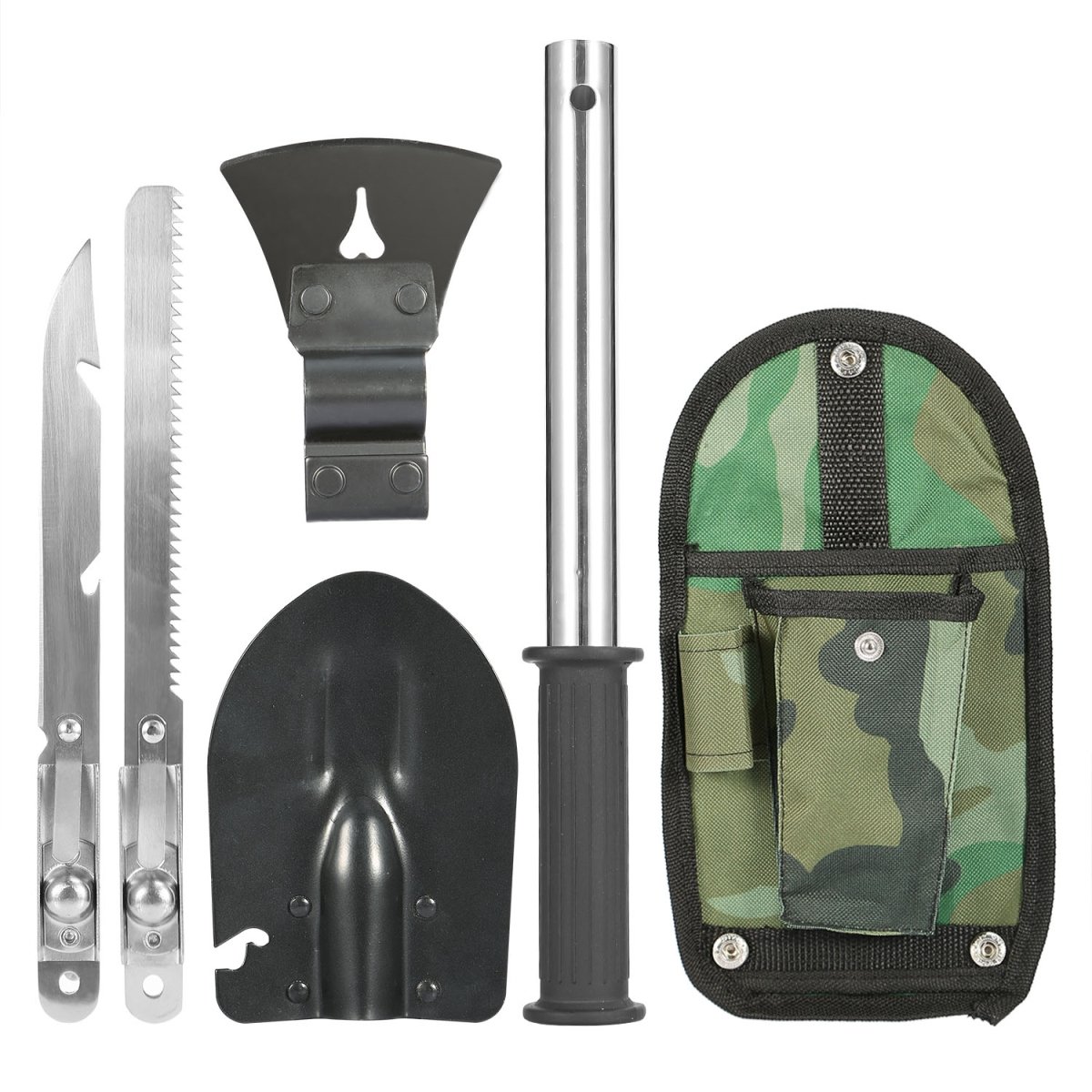 FFF-GPCT701 6-in-1 Multi Tool Survival Kit Shovel Knife Axe Saw Nail Puller with Pouch Outdoor Gear Camping, Multi Color - Unisex -  Fresh Fab Finds