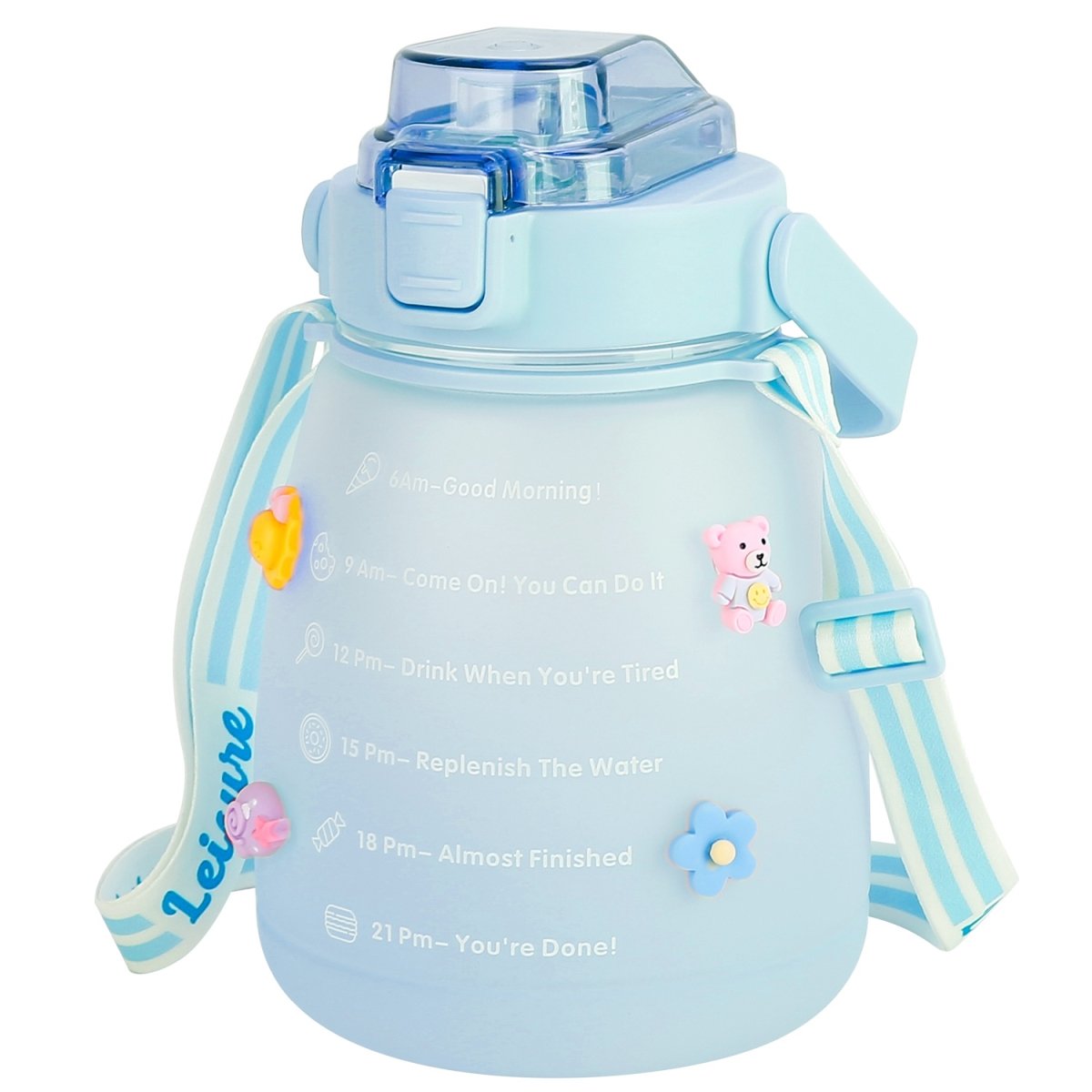 Picture of Fresh Fab Finds FFF-Blue-GPCT3521 37.2 oz Kawaii Water Bottle with Straw Large Portable Sports Bottle & Cute Three-Dimensional Stickers&#44; Blue - Unisex