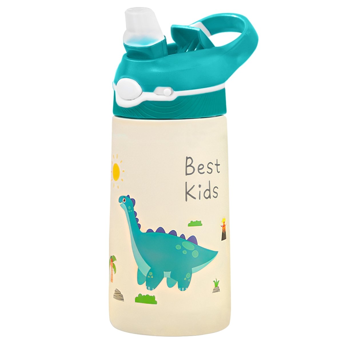 Picture of Fresh Fab Finds FFF-Dinosaur-GPCT4288 13.5 oz Insulated Stainless Steel Leak-Proof Water Bottle with Straw Push Button Lock Switch Thermos Cup for Kids&#44; Dinosaur - Unisex