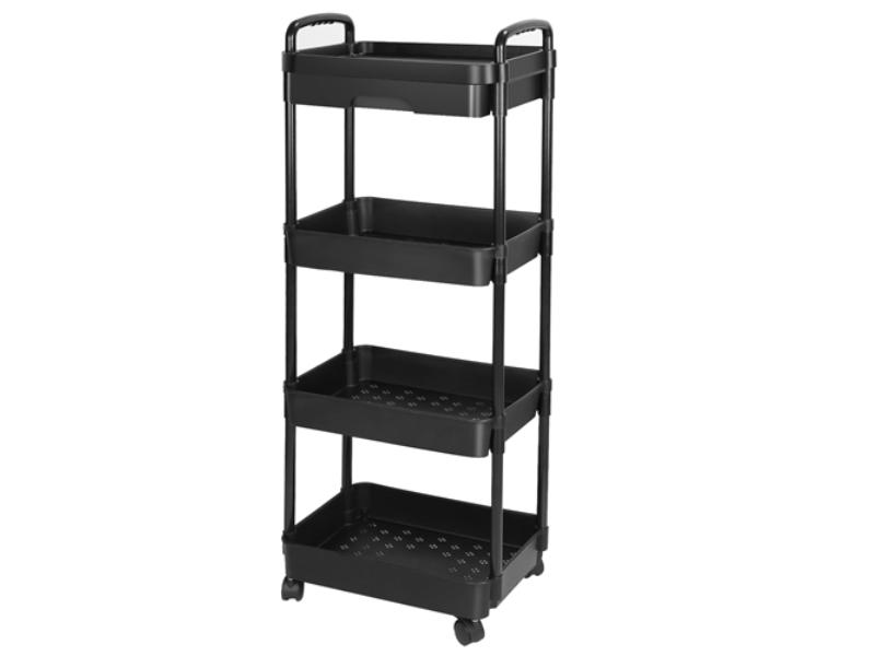 Picture of Fresh Fab Finds FFF-Black-4Tier-GPCT4393 4 Tier Rolling Utility Cart Movable Storage Organizer with Drawer Lockable Wheels 360 Degree Rotatable Hallow Design for Bedroom&#44; Bathroom & Kitchen&#44; Black