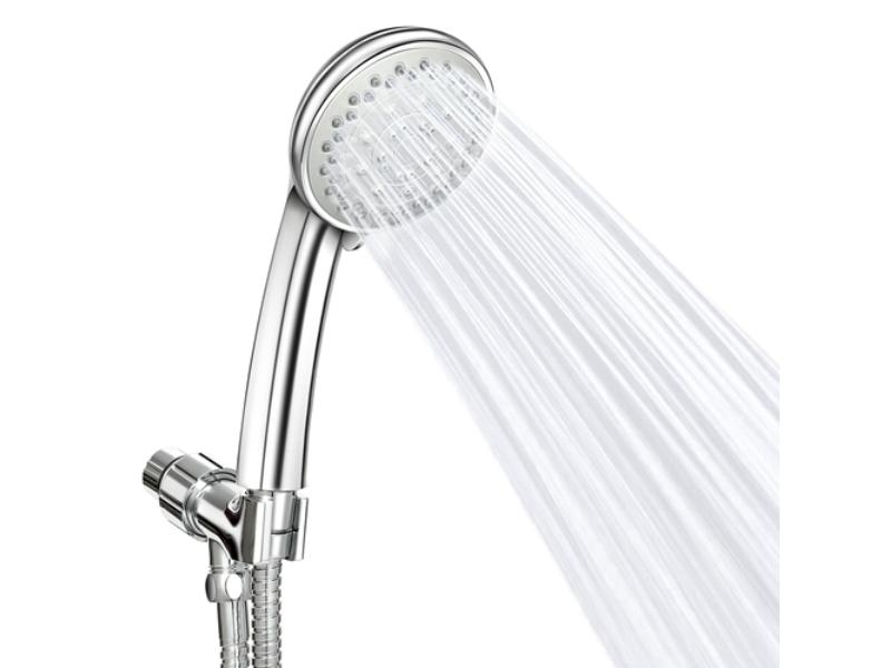 Picture of Fresh Fab Finds FFF-GPCT2109 5 ft. Handheld Stainless High Pressure 5 Spray Settings Massage Spa Showerhead Chrome Face with Check Valve Steel Hose Adjustable Angle&#44; Silver & Black - Unisex