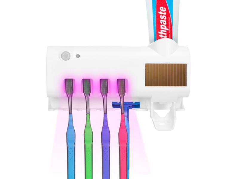 FFF-GPCT3445 Wall Mounted Toothbrush Holder IR Induction UV Sanitization Rack with 4 Slots Toothpaste Dispenser for Bathroom, White - Unisex -  Fresh Fab Finds