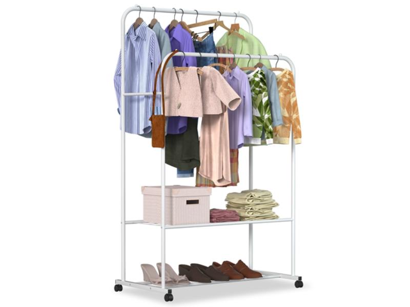 Picture of Fresh Fab Finds FFF-GPCT3885 Garment Hanging Rack with Clothing Hanging Rail Pillow Shoe Display Organizer Stand Rolling Wheel Clothes Organizer&#44; White - Unisex
