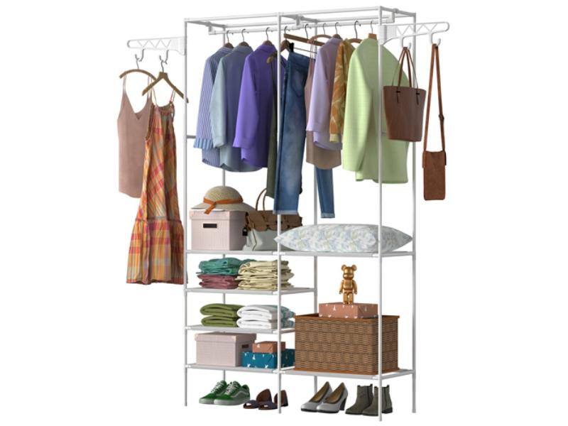 Picture of Fresh Fab Finds FFF-White-GPCT3174 Metal Garment Rack with Shoe Clothing Organizer Shelves Freestanding Multifunctional Wardrobe&#44; White - Unisex