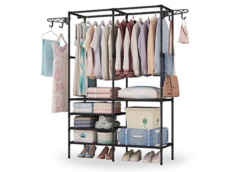 Picture of Fresh Fab Finds FFF-GPCT3174 Metal Garment Rack with Shoe Clothing Organizer Shelves Freestanding Multifunctional Wardrobe&#44; Black - Unisex