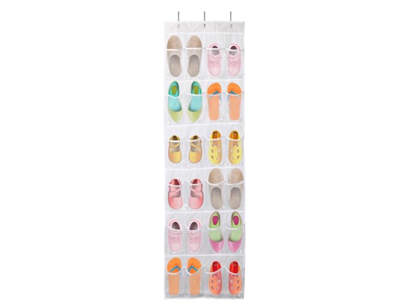 Picture of Fresh Fab Finds FFF-GPCT3246 Over The Door Shoes Rack with Crystal Clear Organizer 6-Layer Hanging Storage Shelf for Shoes Slippers Small Toys Closet Cabinet&#44; White - 24 per Pocket - Unisex