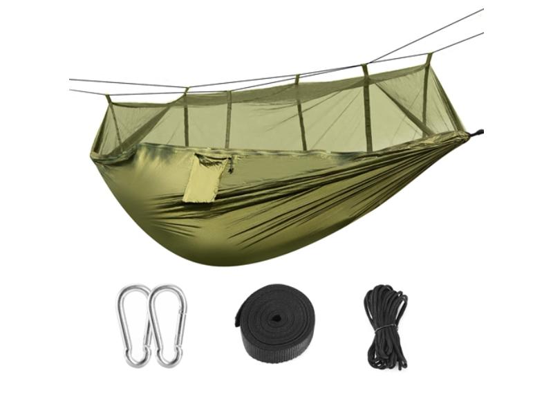 600 lbs 2 Persons Hammock with Mosquito Net Outdoor Hiking Camping Hommock Portable Nylon Swing Hanging Bed & Strap Hook Carry Bag, Green - Unisex