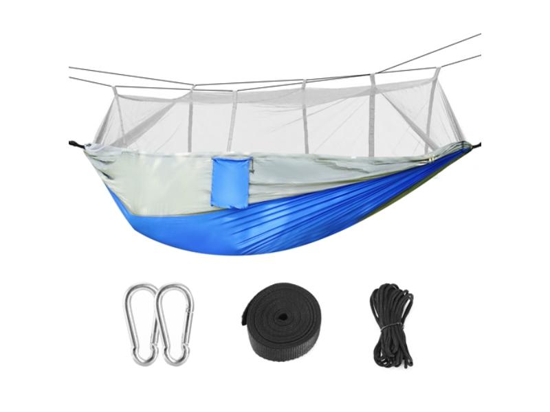 600 lbs 2 Persons Hammock with Mosquito Net Outdoor Hiking Camping Hommock Portable Nylon Swing Hanging Bed & Strap Hook Carry Bag, Gray - Unisex