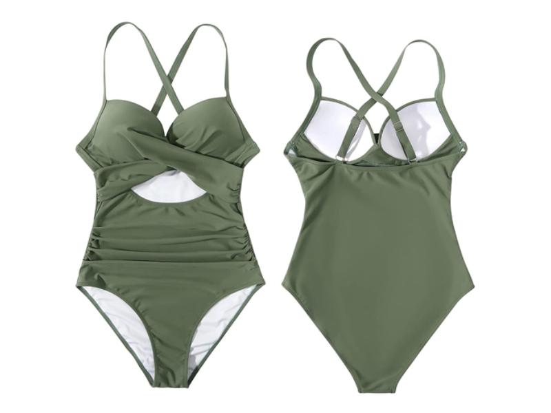 Picture of Fresh Fab Finds FFF-Green-L-GPCT3514 Women Swimsuit Beachwear Swimwear Tummy Control Cutout High Waist Bathing Suit Wrap&#44; Green - Large