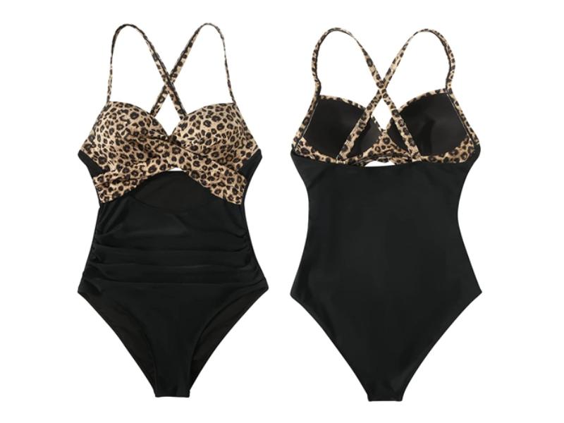 Picture of Fresh Fab Finds FFF-Leopard-S-GPCT3514 Women Swimsuit Beachwear Swimwear Tummy Control Cutout High Waist Bathing Suit Wrap&#44; Black - Small