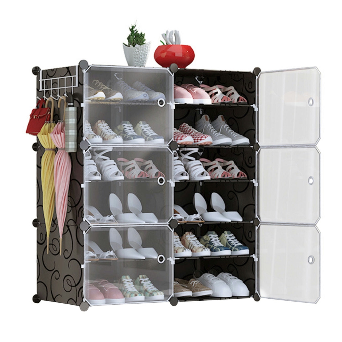 Picture of Fresh Fab Finds FFF-2-6-GPCT3914 6-Tier 2-Row Shoe Rack Organizer with Stackable Free Standing Shoe Storage Shelf Plastic Shoe Cabinet Tower & Transparent Doors for Heels Boots Slippers&#44; Black