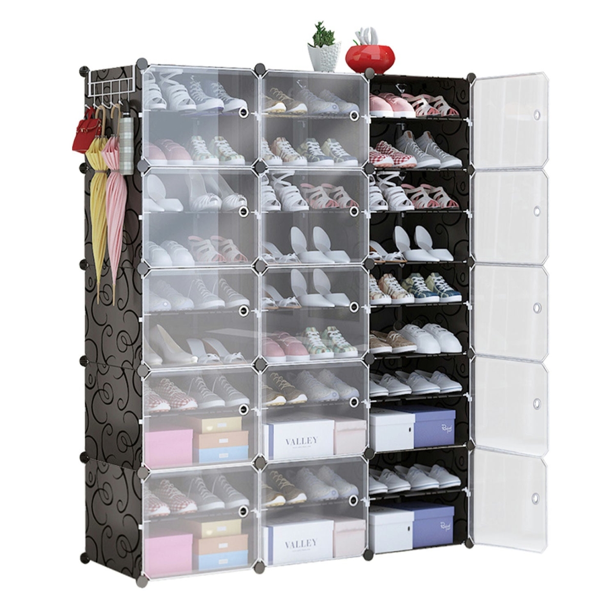 Picture of Fresh Fab Finds FFF-3-10-GPCT3914 10-Tier 3-Row Shoe Rack Organizer with Stackable Free Standing Shoe Storage Shelf Plastic Shoe Cabinet Tower & Transparent Doors for Heels Boots Slipper&#44; Black