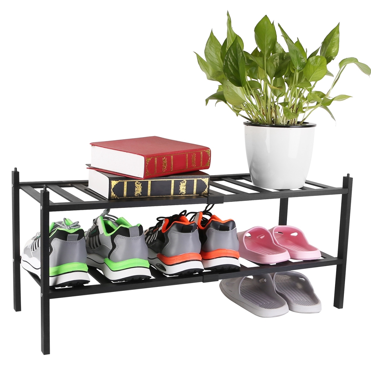Picture of Fresh Fab Finds FFF-GPCT3795 2-Tier Bamboo Shoe Rack with Stackable Shoe Shelf Free Standing Small Shoe Storage Organizer for Entryway Closet Bedroom Bathroom Living Room&#44; Black - Unisex