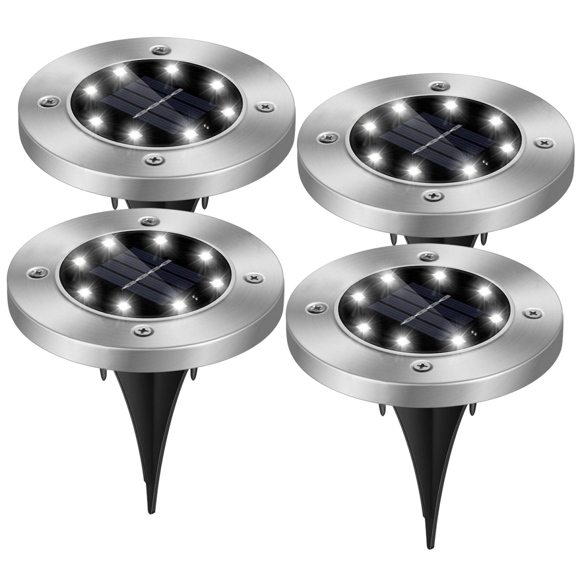 FFF-GPCT2602 Solar Powered Ground Light Outdoor IP65 Waterproof Buried In-Ground Decorative Path Deck Lawn Patio Lamp, Black - 4 Piece - Unisex