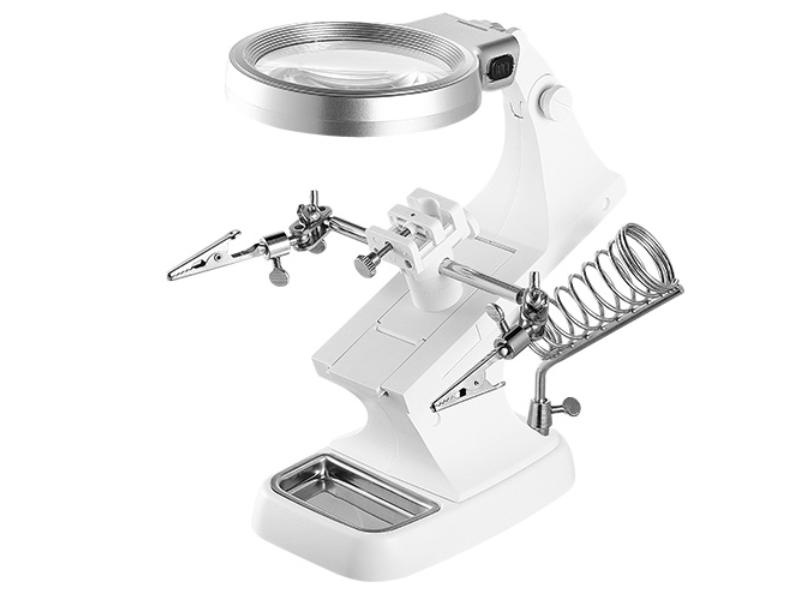 3X-4.5X LED Light Helping Hands Magnifying Glass with 360 deg Adjust Third Hand Soldering Vise, White - Unisex