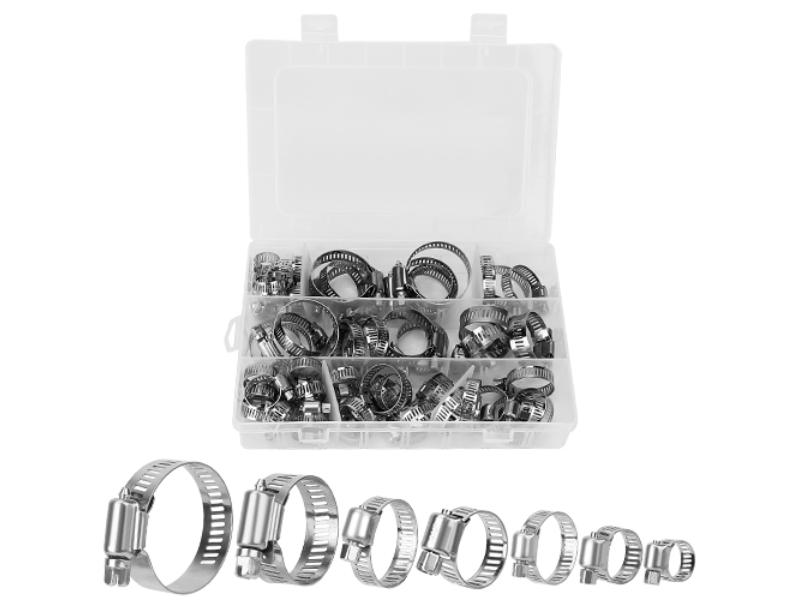 Picture of Fresh Fab Finds FFF-GPCT2681 Hose Clamp Set Stainless Steel Adjustable Worm Gear Assortment Pipe Tube Hose Clip Kit for Plumbing Automotive Mechanical&#44; Black - 60 Piece - Unisex