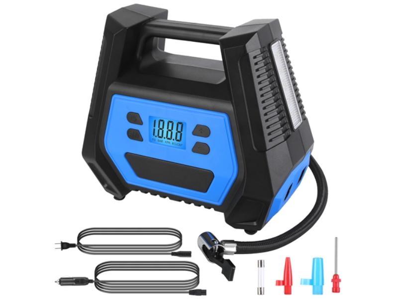 Picture of Fresh Fab Finds FFF-GPCT4018 Portable Tire Inflator 150 PSI 120W Max Power Tire Pump with Digital Display LED Light Inflatable Nozzle Needle Fuse Air Compressor for Bikes Motorbike&#44; Black - Unisex