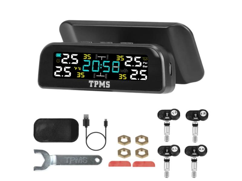 Wireless Solar Car Tire Pressure Monitoring System with Built-in Sensors Temperature Alarm for Car SUV Sedan RV, Black - Unisex -  Fresh Fab Finds, FFF-Inside-GPCT3860