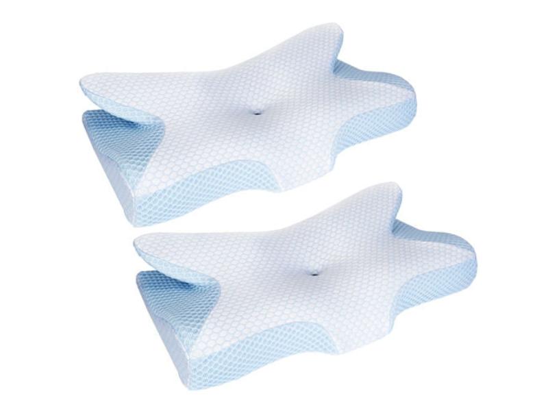 Picture of Fresh Fab Finds FFF-2Pcs-GPCT4174 Memory Foam Neck Support Pillow for Pain Relief Sleeping Ergonomic Contour Orthopedic Support Side Back Stomach Sleeper&#44; Blue & White - 2 Piece - Unisex