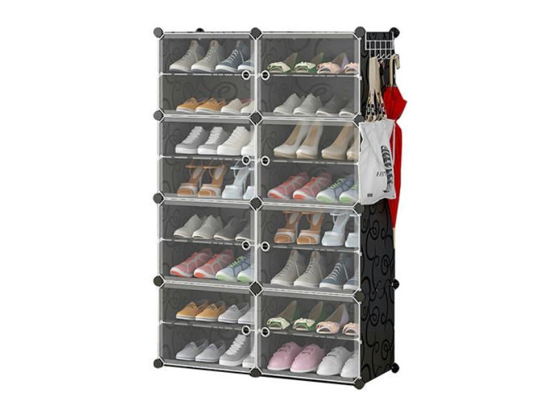 Picture of Fresh Fab Finds FFF-2-8-GPCT3914 8-Tier 2-Row Shoe Rack Organizer with Stackable Free Standing Shoe Storage Shelf Plastic Shoe Cabinet Tower & Transparent Doors for Heels Boots Slippers&#44; Black