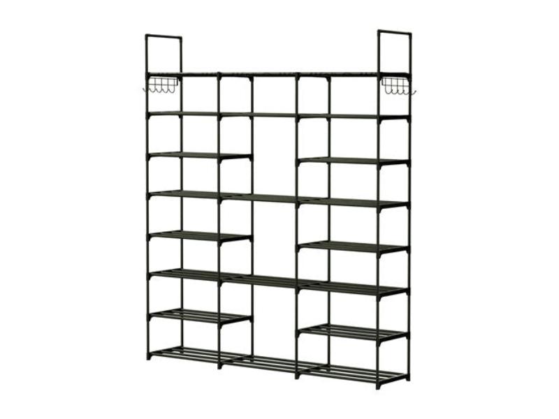 Picture of Fresh Fab Finds FFF-3-8-GPCT3947 8-Tier 3-Row Shoe Rack with Metal Storage Shelf Free Standing Large Shoe Stand&#44; Tower Unit Tall & Organizer with 2 Hooks for Entryway&#44; Black - 42 Pair - Unisex
