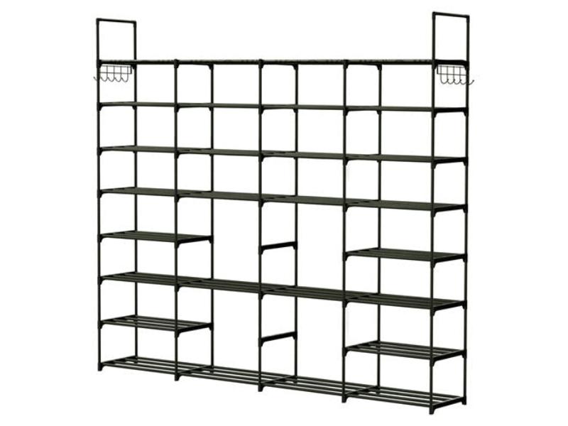 Picture of Fresh Fab Finds FFF-4-9-GPCT3947 8-Tier 4-Row Shoe Rack with Metal Storage Shelf Free Standing Large Shoe Stand&#44; Tower Unit Tall & Organizer with 2 Hooks for Entryway&#44; Black - 56 Pair - Unisex