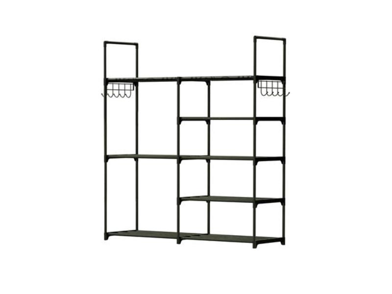 Picture of Fresh Fab Finds FFF-5-3-GPCT3931 5 Tiers Plus 3 Tiers Shoe Rack with Metal Storage Shelf Free Standing Shoe Stand&#44; Tower Unit Tall & Organizer with 2 Row Hooks for Entryway&#44; Black - 16 Pair - Unisex