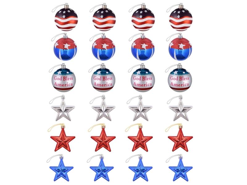 Picture of Fresh Fab Finds FFF-GPCT4062 Hanging Ornaments Ball Star Patriotic Festival Party Decor with Independence Day 4th of July Christmas Tree Wall Indoor & Outdoor Decoration - 24 Piece - Unisex