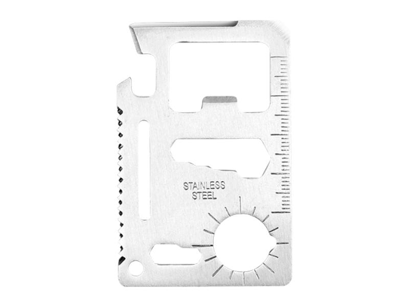 Picture of Fresh Fab Finds FFF-GPCT608 11-in-1 Stainless Steel Multi-Tool with Credit Card Wallet Portable Survival Pocket Tool Beer Can Opener&#44; Knife&#44; Fruit Peeler & Wrench Saw Blade&#44; White - Unisex