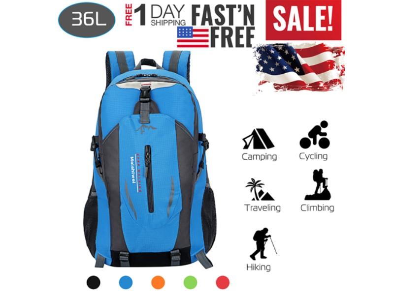 FFF-Blue-GPCT1377 36 Liter Outdoor Backpack with Waterproof Daypack Travel Knapsack, Blue - Unisex