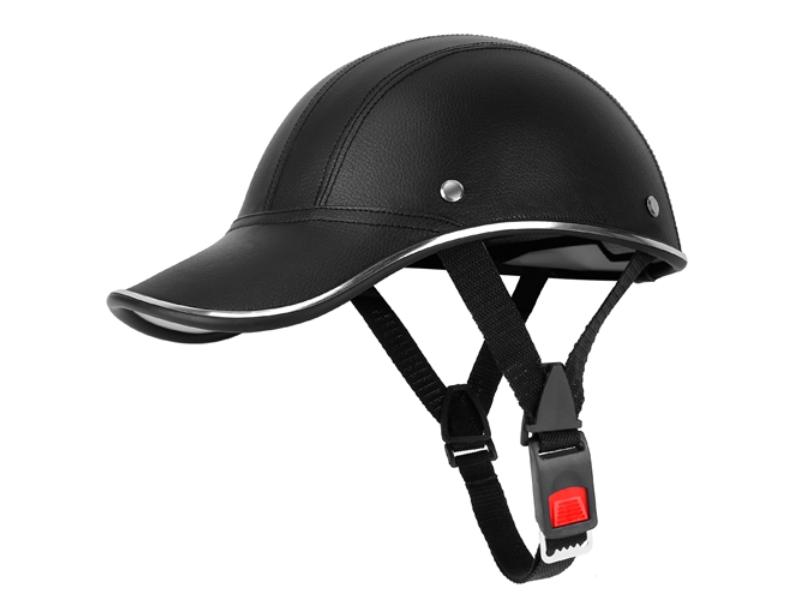 FFF-Black-GPCT3110 Adjustable Windproof Leather Sunshade Baseball Cap Anti-UV Safety Bike Helmet, Black - Unisex
