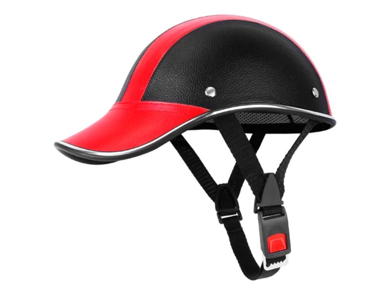 FFF-Red-GPCT3110 Adjustable Windproof Leather Sunshade Baseball Cap Anti-UV Safety Bike Helmet, Red - Unisex
