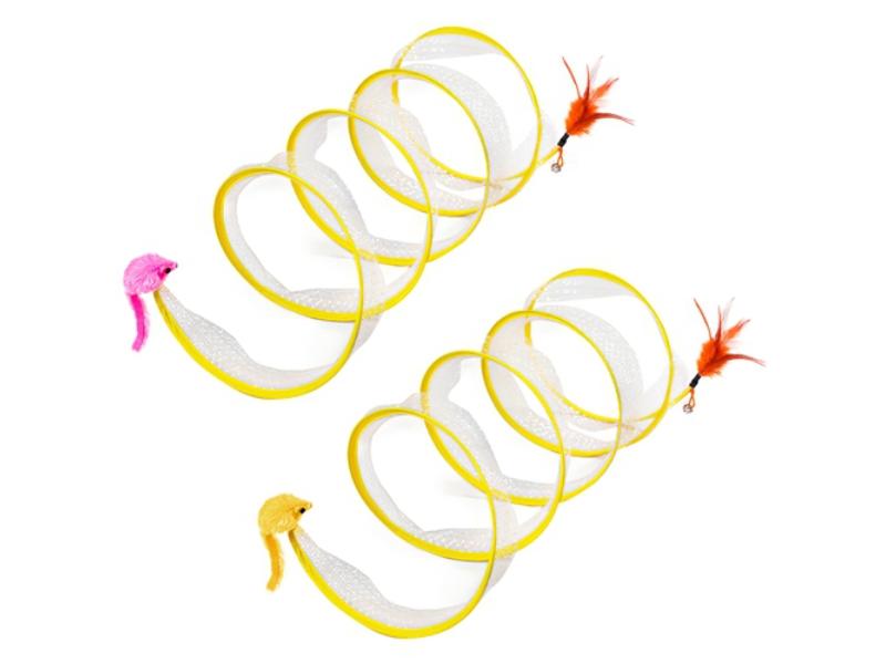 Picture of Fresh Fab Finds FFF-GPCT4349 Foldable Tunnel with Bell Feather Mouse Collapsible Indoor Spring Tube with Interactive Toy for Kittens & Cats - 2 Piece