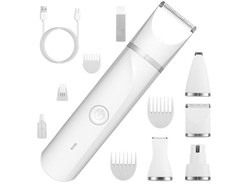 Picture of Fresh Fab Finds FFF-GPCT3458 4 In-1 Electric Pet Cordless Rechargeable Pet Hair Trimmer Shaver Set Low Noise Nail Grinder with 4 Guide Combs Dog Cat Grooming Kit&#44; White