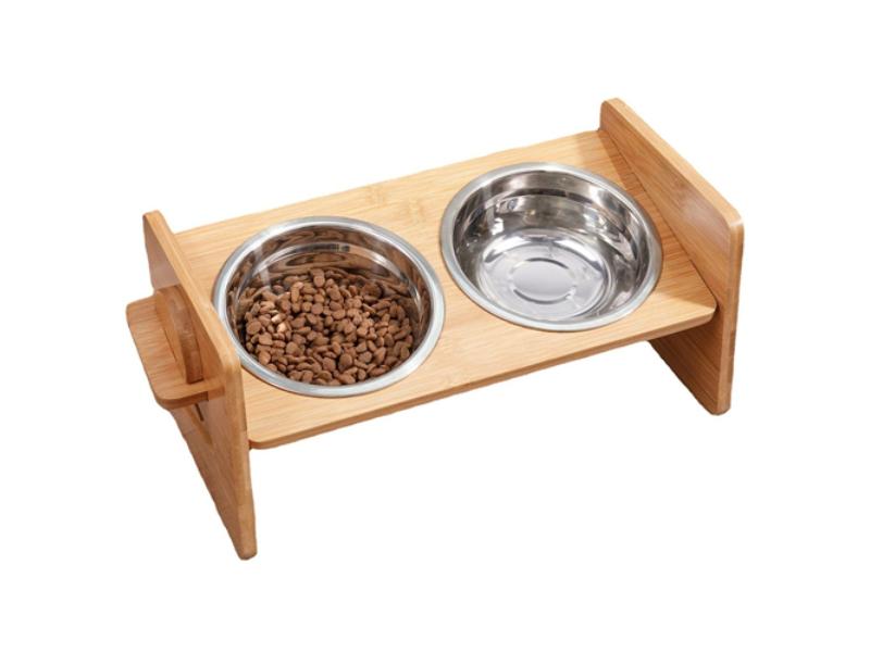 Picture of Fresh Fab Finds FFF-GPCT4336 Bamboo Double 15 Tilt Elevated Dog Bowls with 4 Adjustable Heights 2 Stainless Steel Raised Bowls Pet Feeder for Dogs Cats Rabbits