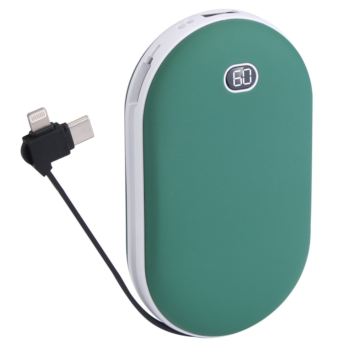 Picture of Fresh Fab Finds FFF-Green-GPCT4485 8000mAh 2-in-1 Electric Rechargeable Portable Pocket Warmer Hand Heater with Power Bank 3 Heating Levels Digital Display Double-Sided Heat&#44; Green